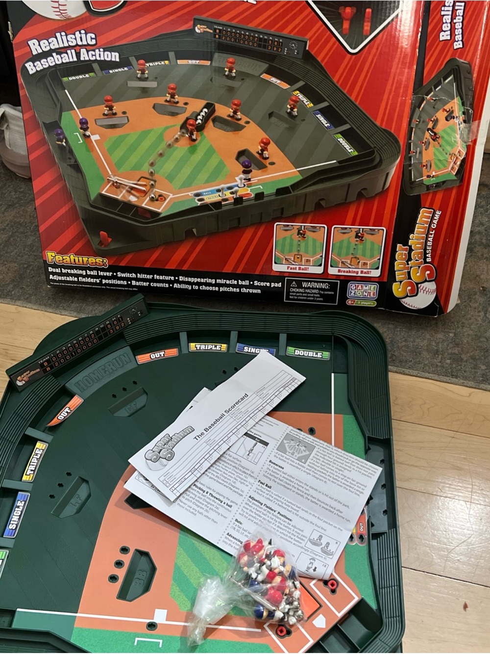 Game Zone Super Stadium Baseball Game w Realistic Action, COMPLETE for Ages 6+